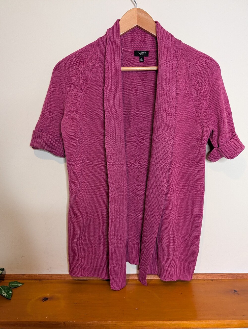 Talbots Petites Magenta Shawl Collar Open Front Cardigan Sz SP